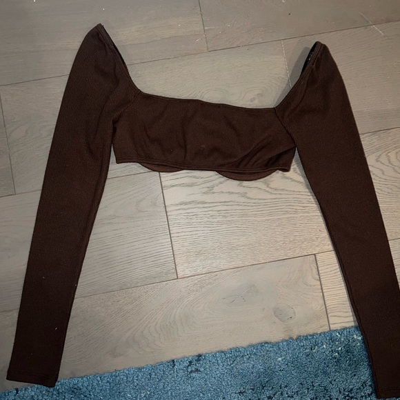Princess Polly Brown Long Sleeve Mini Top - Picture 2 of 3